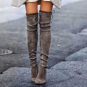 Stuart Weitzman Highland Taupe Grey Suede Over-the-Knee Boots 8.5
